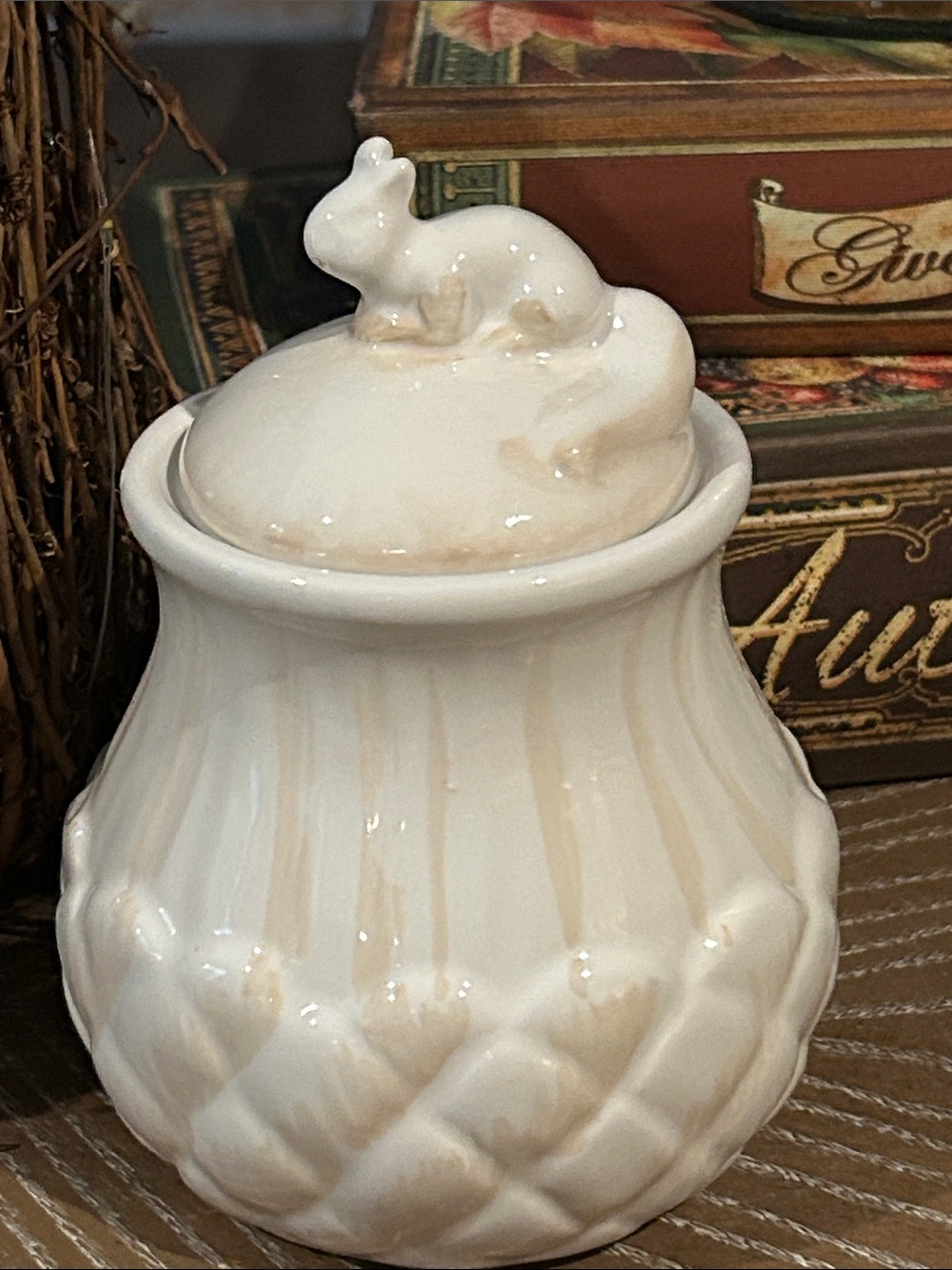 NEW! Fall Autumn Harvest Ceramic Squirrel Acorn Nut Lidded Canister Storage Jar